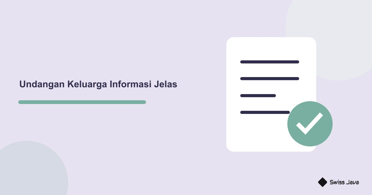 Ilustrasi lembar informasi acara dan pesan undangan keluarga dengan rincian utama yang terpisah dari dekorasi